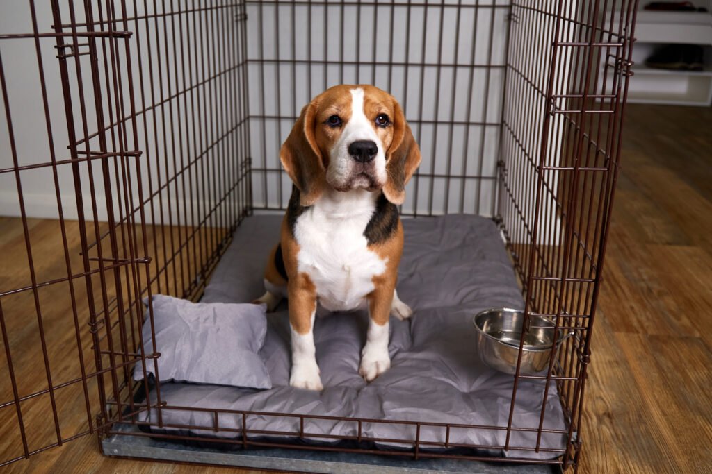 Dog crate training.